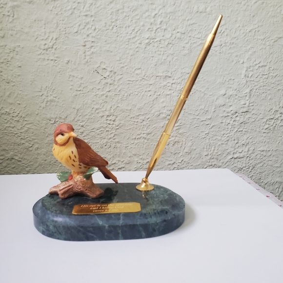 Mid Century Desk Set Pen Holder Marble Sparrow. Quote "His Eye Is On The Sparrow - Picture 1 of 11
